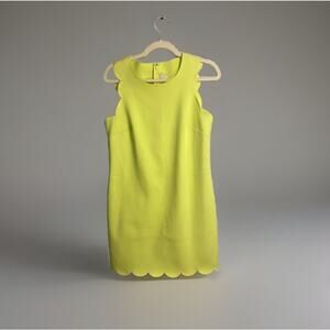 J Crew Womens Neon Yellow‎ Green Shift Dress Size 4 Scalloped Sleeveless Stretch